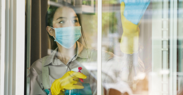a helper cleaning the house