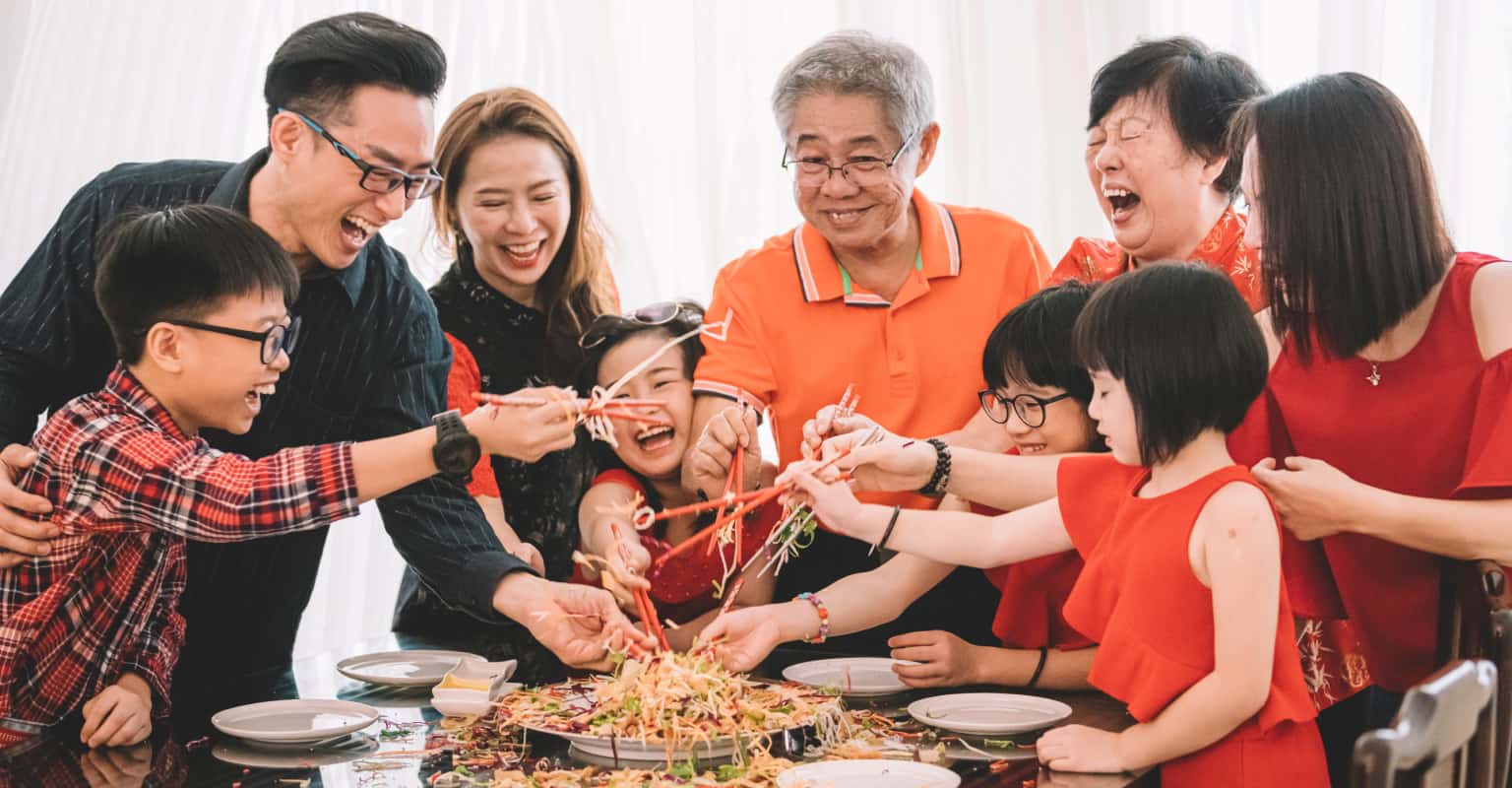 A family enjoying Chinese New Year lunch